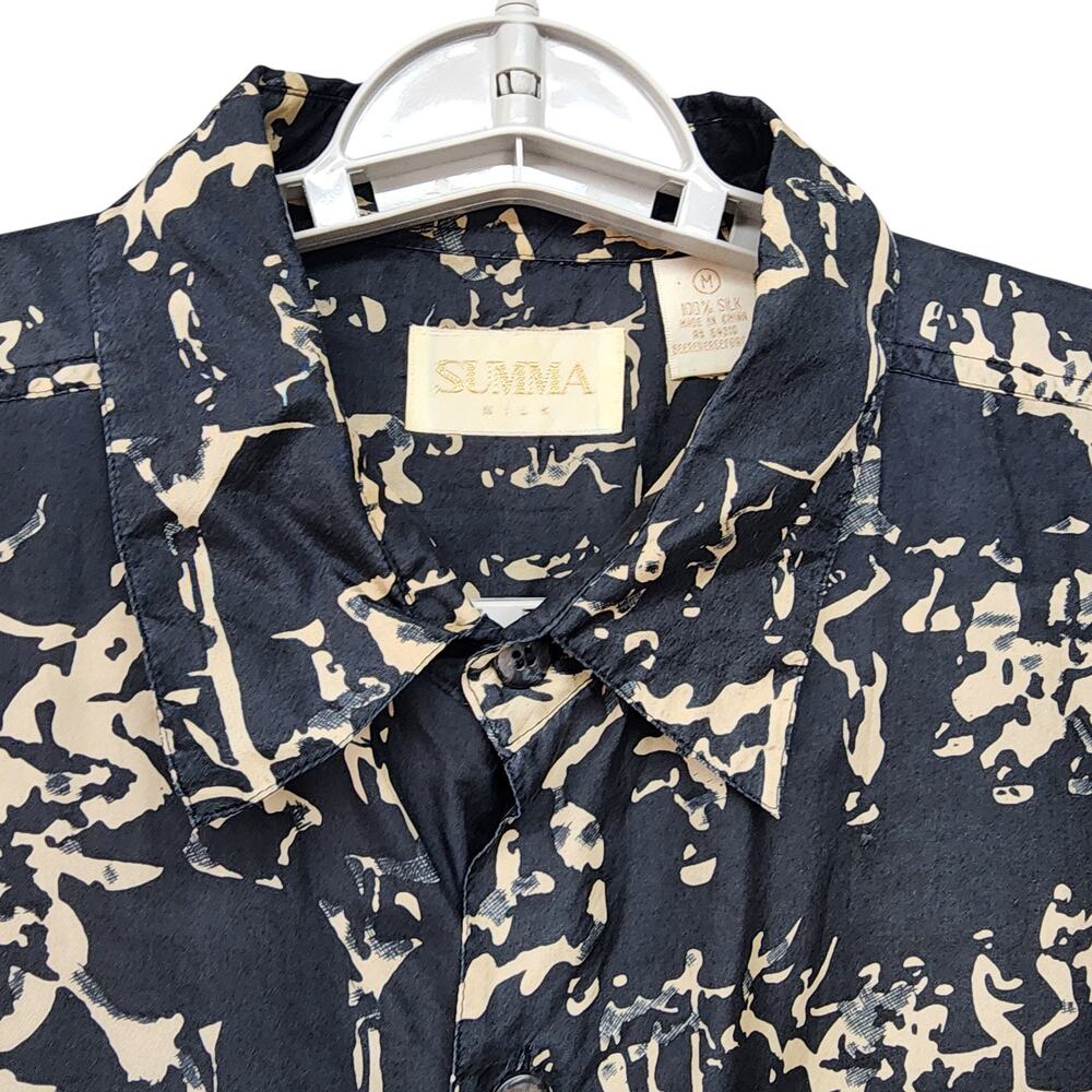 VTG Summa Silk Shirt Men Medium Black Short Sleeve Button Up Lightweight People - Picture 4 of 12
